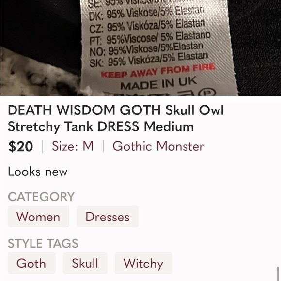 SPIRAL DEATH WISDOM Owl & Skull Goth Dress - Picture 7 of 7